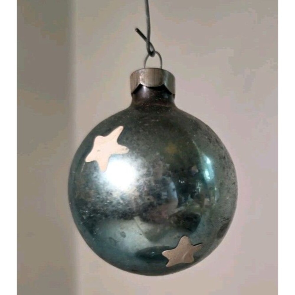 Vintage Blue 2.5" Christmas Ornament With White Stars